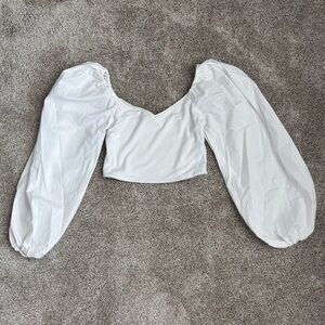 Abercrombie & Fitch White Cropped Puffy Long Sleeve Shirt